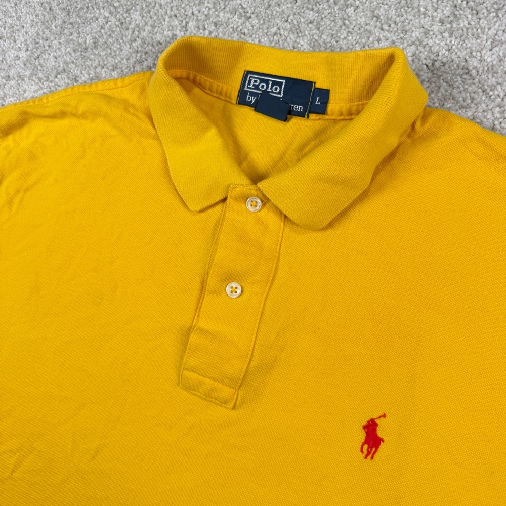 Polo Ralph Lauren Polo Shirt Mens L Yellow Short Sleeve Pique Pony Logo